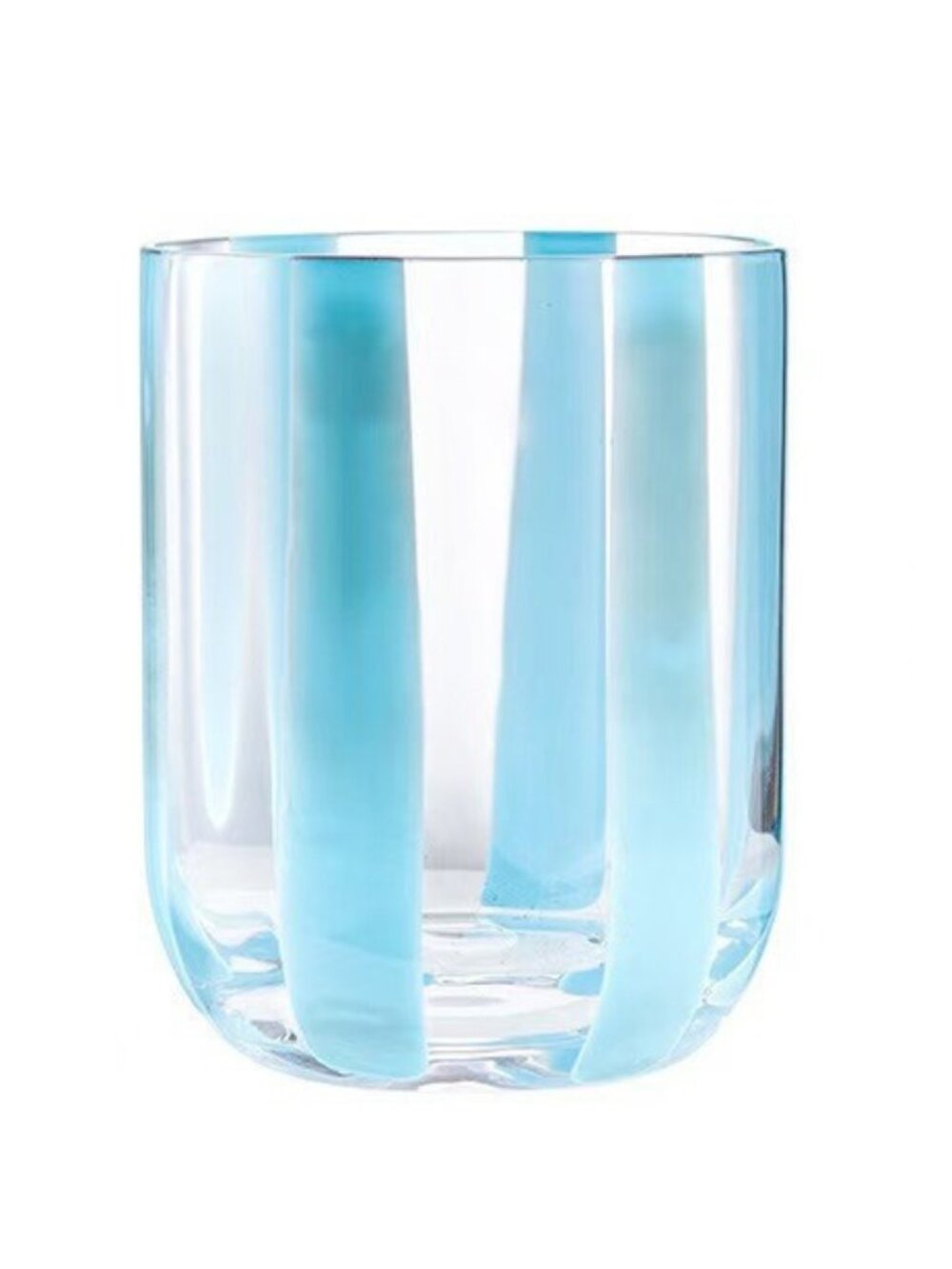 Hand Painted Colorful Sky Blue Striped Glass Tumbler Cup 13-14 oz